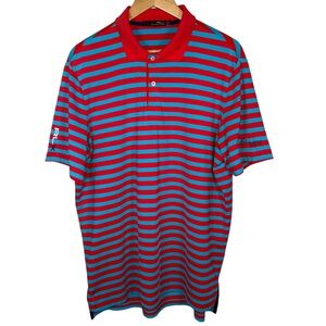 RLX Ralph Lauren Men’s L Red Blue Striped Golf Polo Shirt